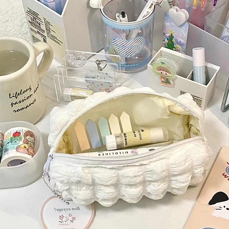 1pcs Creative Cream Puff Pencil Bags Student Large Capacity Solid Color Pencil Case Multi-functional Storage Bag Stationery Box