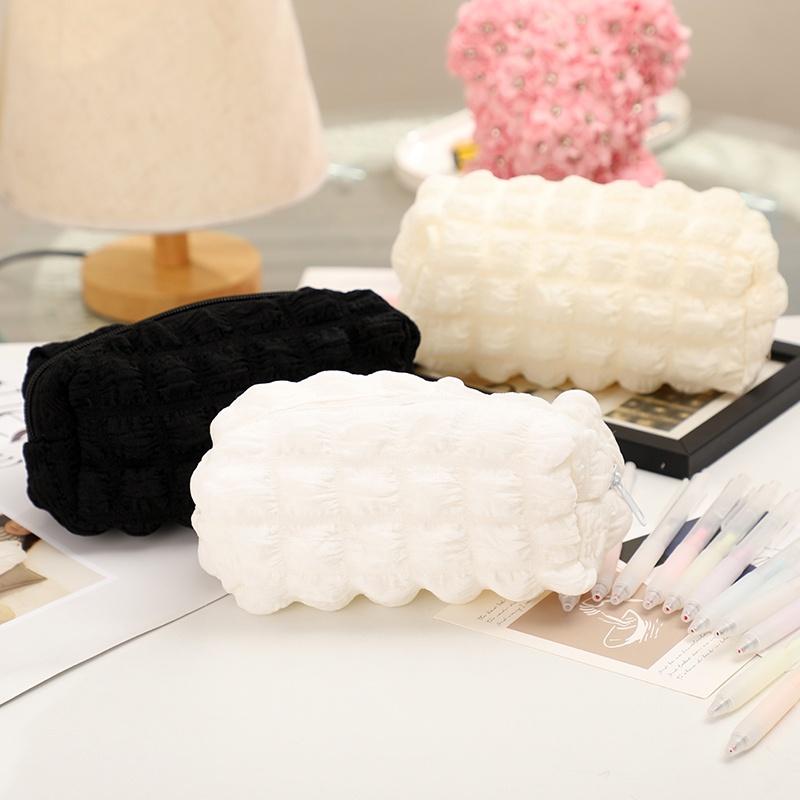 1pcs Creative Cream Puff Pencil Bags Student Large Capacity Solid Color Pencil Case Multi-functional Storage Bag Stationery Box