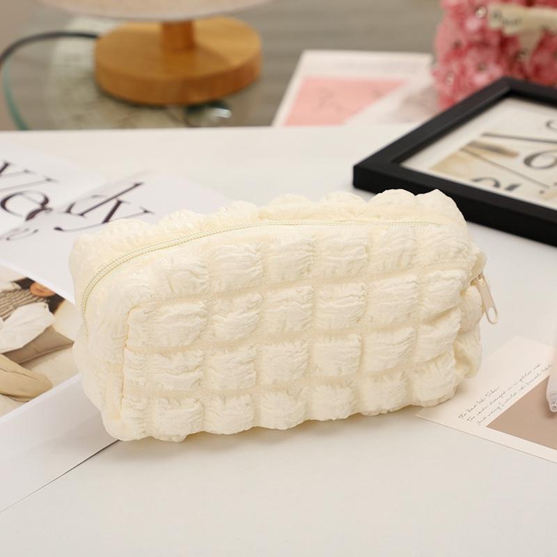 1pcs Creative Cream Puff Pencil Bags Student Large Capacity Solid Color Pencil Case Multi-functional Storage Bag Stationery Box