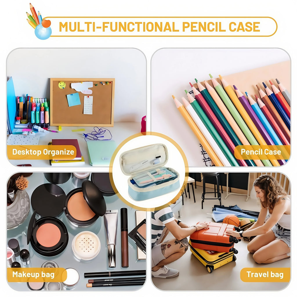 Extra large capacity pencil case, simple pencil case, waterproof fabric, suitable for students office supplies desktop organizer