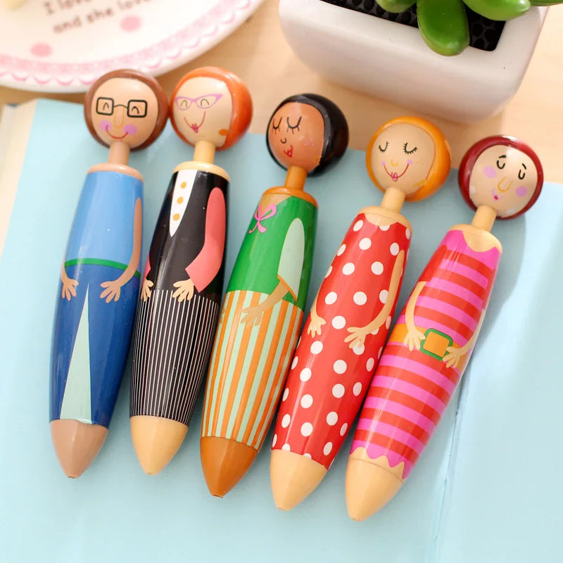 5pcs Cute Doll Ballpoint Pens Set 0.5mm Fine Point Blue Ink Writing Stationery Office School Supplies Gift A6569