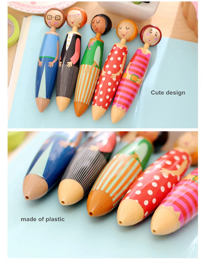 5pcs Cute Doll Ballpoint Pens Set 0.5mm Fine Point Blue Ink Writing Stationery Office School Supplies Gift A6569