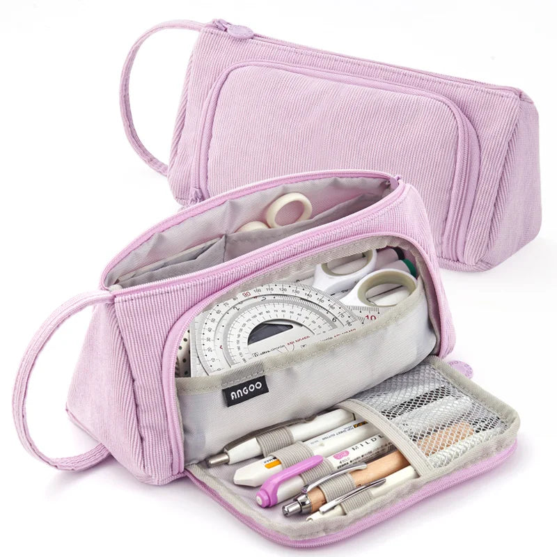 Pink Pencil Bag Holder Case High Capacity Pen Pouch Denim Canvas School Office Supplies Korea Stationery Gift Box Organizer Stor