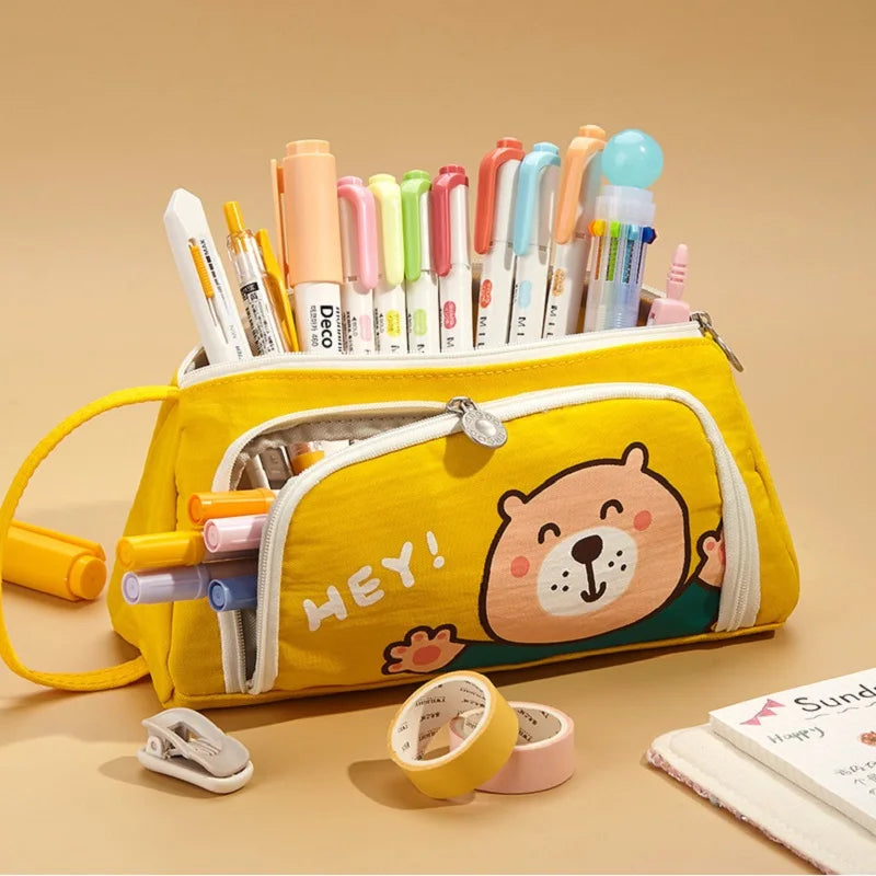 Pink Pencil Bag Holder Case High Capacity Pen Pouch Denim Canvas School Office Supplies Korea Stationery Gift Box Organizer Stor