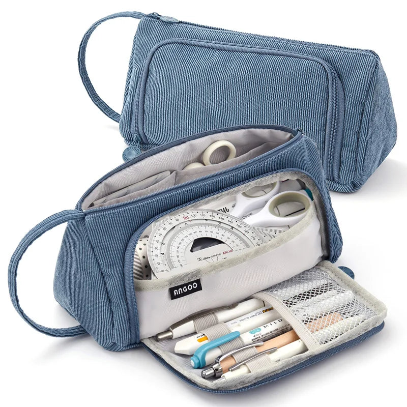 Pink Pencil Bag Holder Case High Capacity Pen Pouch Denim Canvas School Office Supplies Korea Stationery Gift Box Organizer Stor