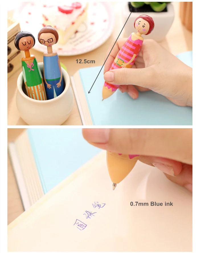 5pcs Cute Doll Ballpoint Pens Set 0.5mm Fine Point Blue Ink Writing Stationery Office School Supplies Gift A6569