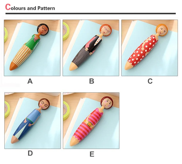 5pcs Cute Doll Ballpoint Pens Set 0.5mm Fine Point Blue Ink Writing Stationery Office School Supplies Gift A6569