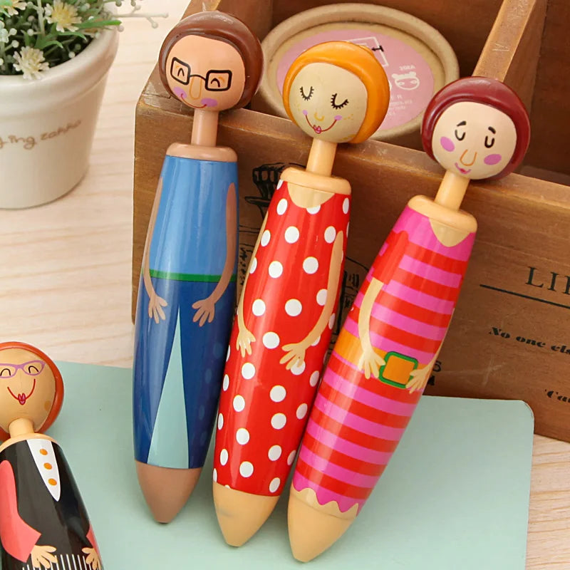 5pcs Cute Doll Ballpoint Pens Set 0.5mm Fine Point Blue Ink Writing Stationery Office School Supplies Gift A6569