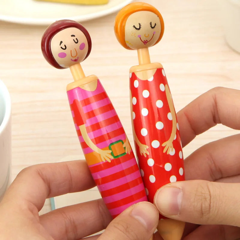 5pcs Cute Doll Ballpoint Pens Set 0.5mm Fine Point Blue Ink Writing Stationery Office School Supplies Gift A6569