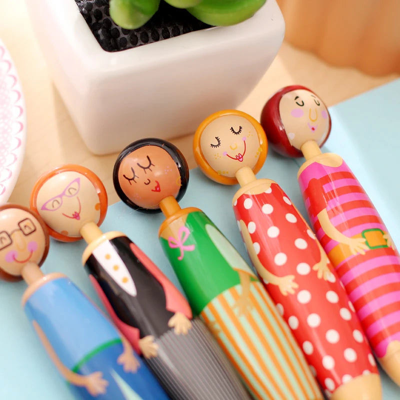 5pcs Cute Doll Ballpoint Pens Set 0.5mm Fine Point Blue Ink Writing Stationery Office School Supplies Gift A6569