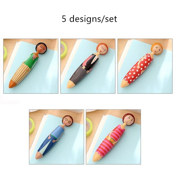 5pcs Cute Doll Ballpoint Pens Set 0.5mm Fine Point Blue Ink Writing Stationery Office School Supplies Gift A6569