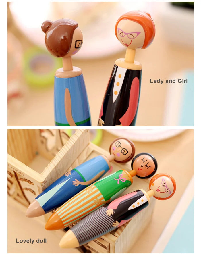 5pcs Cute Doll Ballpoint Pens Set 0.5mm Fine Point Blue Ink Writing Stationery Office School Supplies Gift A6569