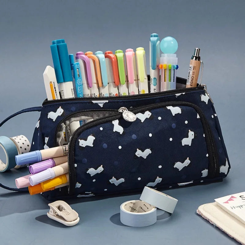 Pink Pencil Bag Holder Case High Capacity Pen Pouch Denim Canvas School Office Supplies Korea Stationery Gift Box Organizer Stor