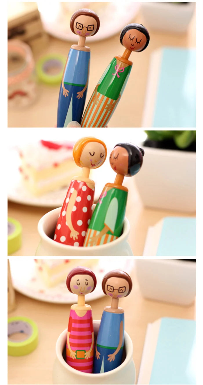 5pcs Cute Doll Ballpoint Pens Set 0.5mm Fine Point Blue Ink Writing Stationery Office School Supplies Gift A6569