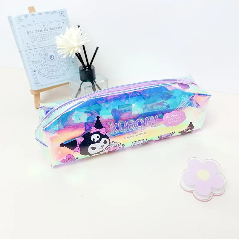 Sanrio Hello Kitty Pen Bag Cartoon Kuromi Student Stationery Laser Pencil  TPU Multifunctional Waterproof Stationery Storage Bag