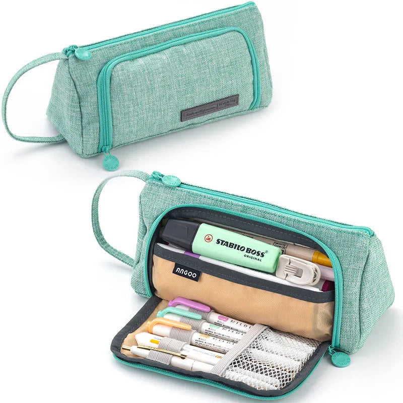 Pink Pencil Bag Holder Case High Capacity Pen Pouch Denim Canvas School Office Supplies Korea Stationery Gift Box Organizer Stor
