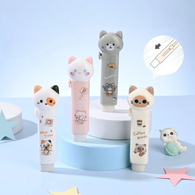 1/4pcs Cartoon Cat Town Eraser Mini Kitty Push Type Rubber Erasers for Pencil Cleaning Stationery School Student A3156