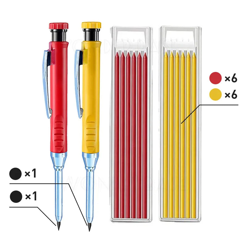5 Colors 40mm Long Head Carpenter Mechanical Pencil Deep Hole Marker Pencil for Woodworking Construction Home Improvement