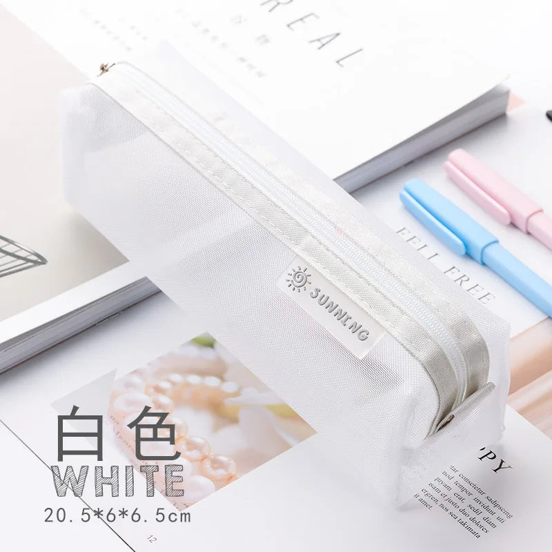 Transparent Mesh Pencil Bag Student Examination Dedicated Nylon Pen Case Unisex Large Capacity Pouch School Supplies Stationery