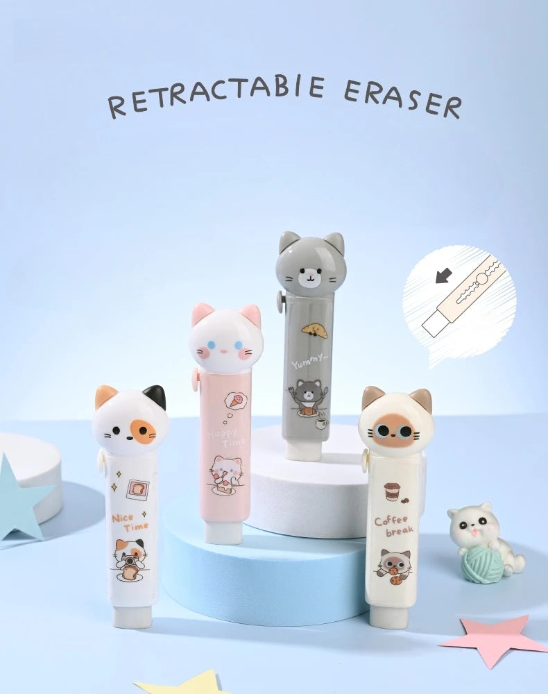 1/4pcs Cartoon Cat Town Eraser Mini Kitty Push Type Rubber Erasers for Pencil Cleaning Stationery School Student A3156