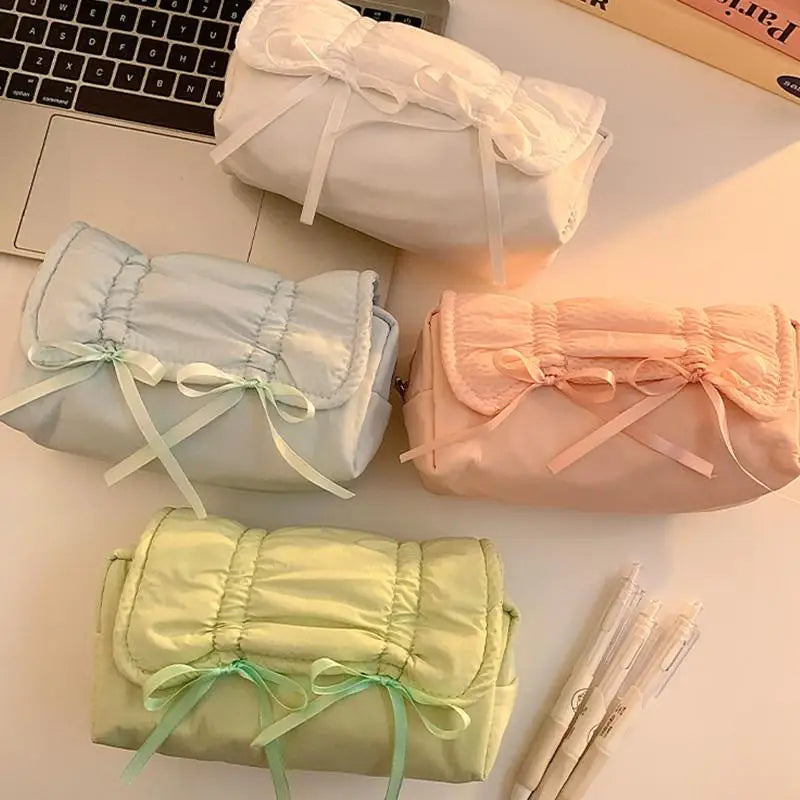 1pcs Creative Korea Style Bow Pencil Case Large Capacity Multi-layer Storage Drawstring Pencil Bags Office Supplies Storage Bag
