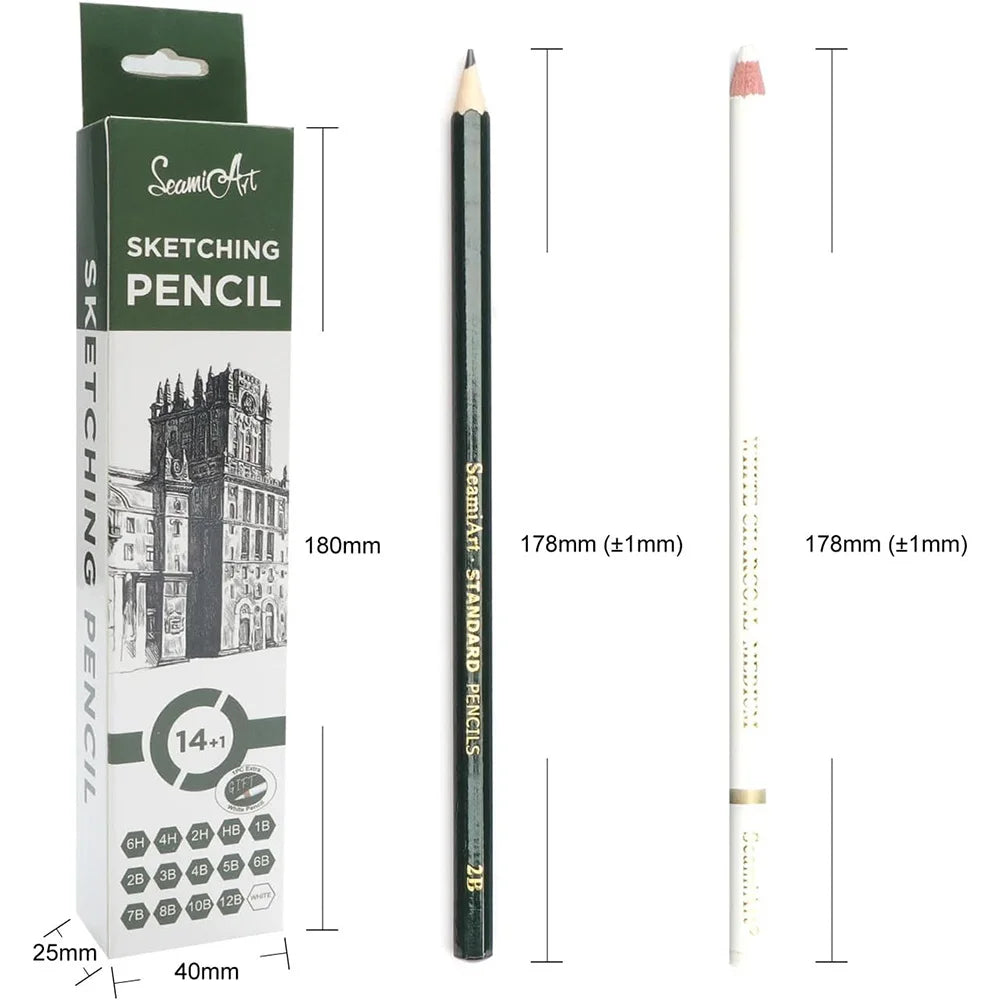14PCS Sketching Pencil Set (6H–12B) with White Charcoal – Drawing Pencils for Artists, Shading, Sketch, Art Supplies for Kids &