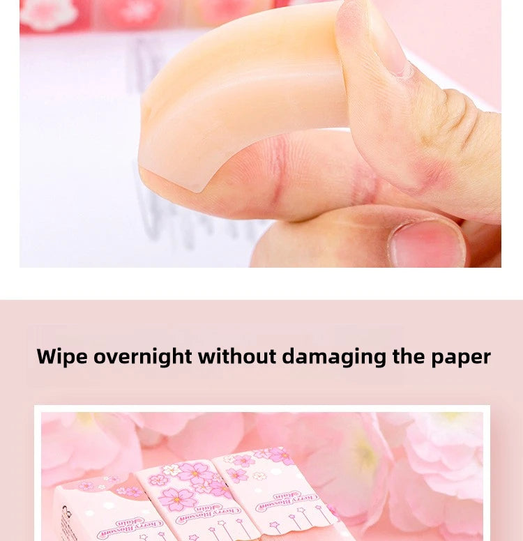 Lot Kawaii Cherry Blossom Sandwich Pencil Eraser Children Cute Less Debris Rubber Sakura Slice Erasers School Stationery