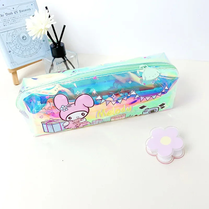 Sanrio Hello Kitty Pen Bag Cartoon Kuromi Student Stationery Laser Pencil  TPU Multifunctional Waterproof Stationery Storage Bag