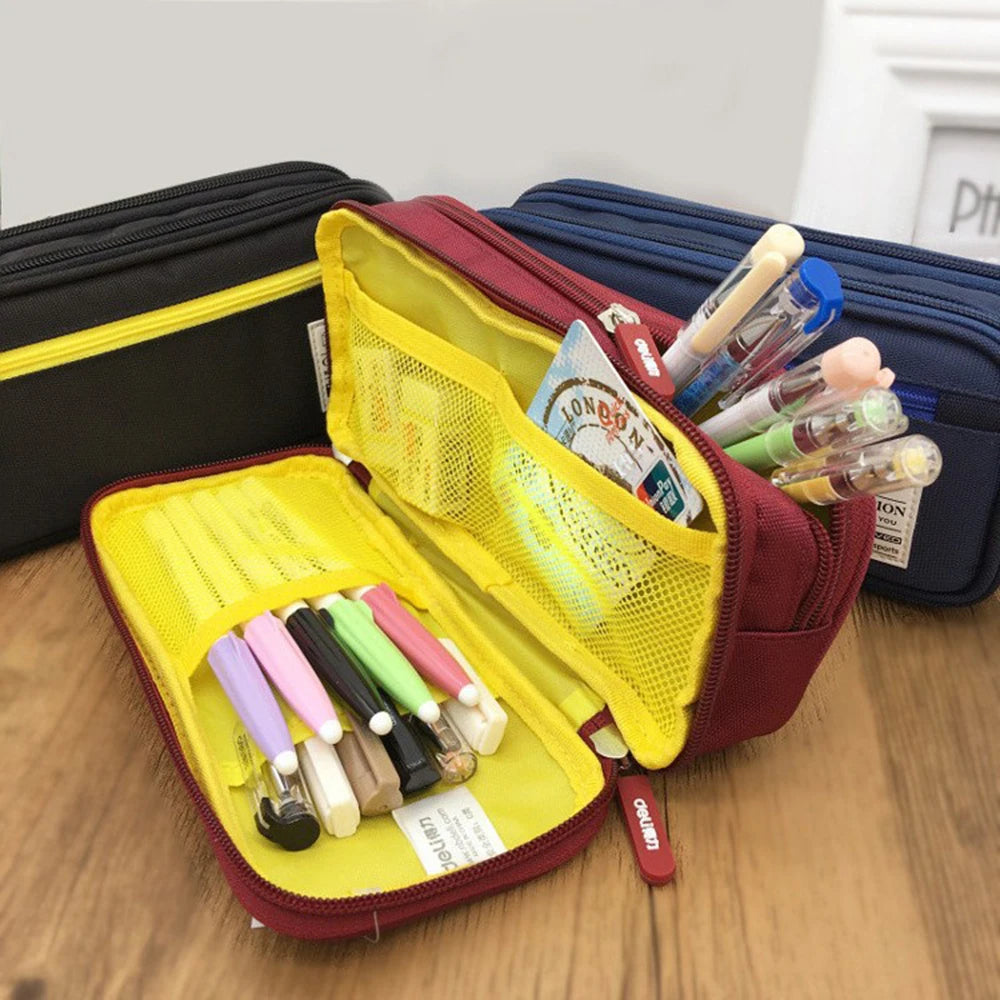 Pencil Case with 3 Compartments, Canvas Zipper Pencil Pouch, Large Pencil bag, Big Pen Case Pouch Organizer for Adults, Pencil P