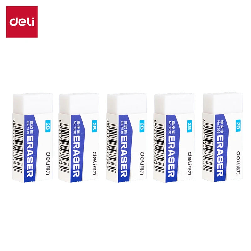 Deli 2B White Erasers Soft PVC Mess-Free Clean Rubber for Pencils Exam Office School Sketching Art Supplies