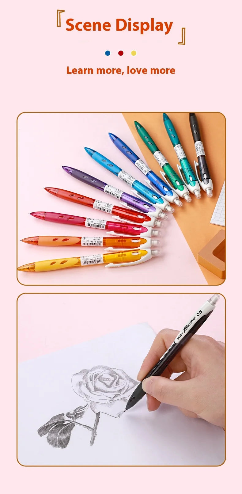 Pilot HRG-10R Mechanical Pencil 0.5mm Colorful Barrel Soft Grip Retractable Nib Anti-Breakage Lead Propelling Pencils Gift Idea