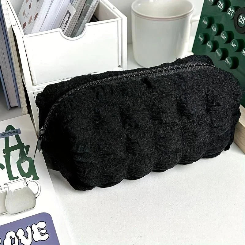 1pcs Creative Cream Puff Pencil Bags Student Large Capacity Solid Color Pencil Case Multi-functional Storage Bag Stationery Box