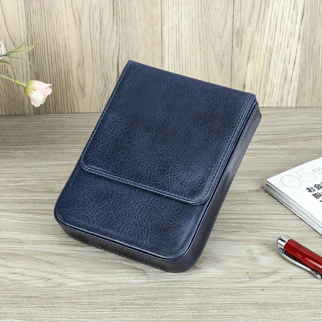 CONTACT'S FAMILY Handmade Fountain Pen Case Genuine Leather Holder Pencil Pouch Retro Pen Box Organizer School Office Men Women
