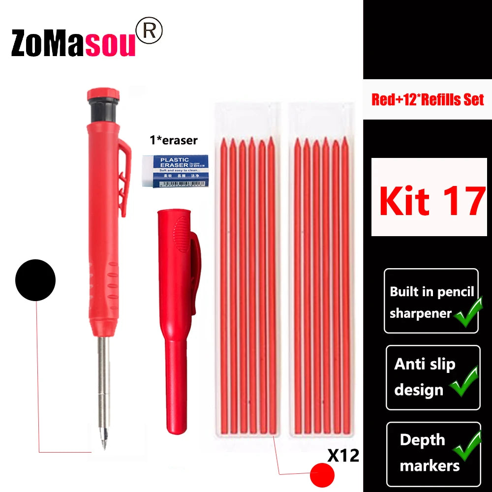 Top Solid Carpenter Mechanical Pencil Woodworking Long Head Deep Hole Markers Pen Pencils Refill Leads Sharpener Stationery