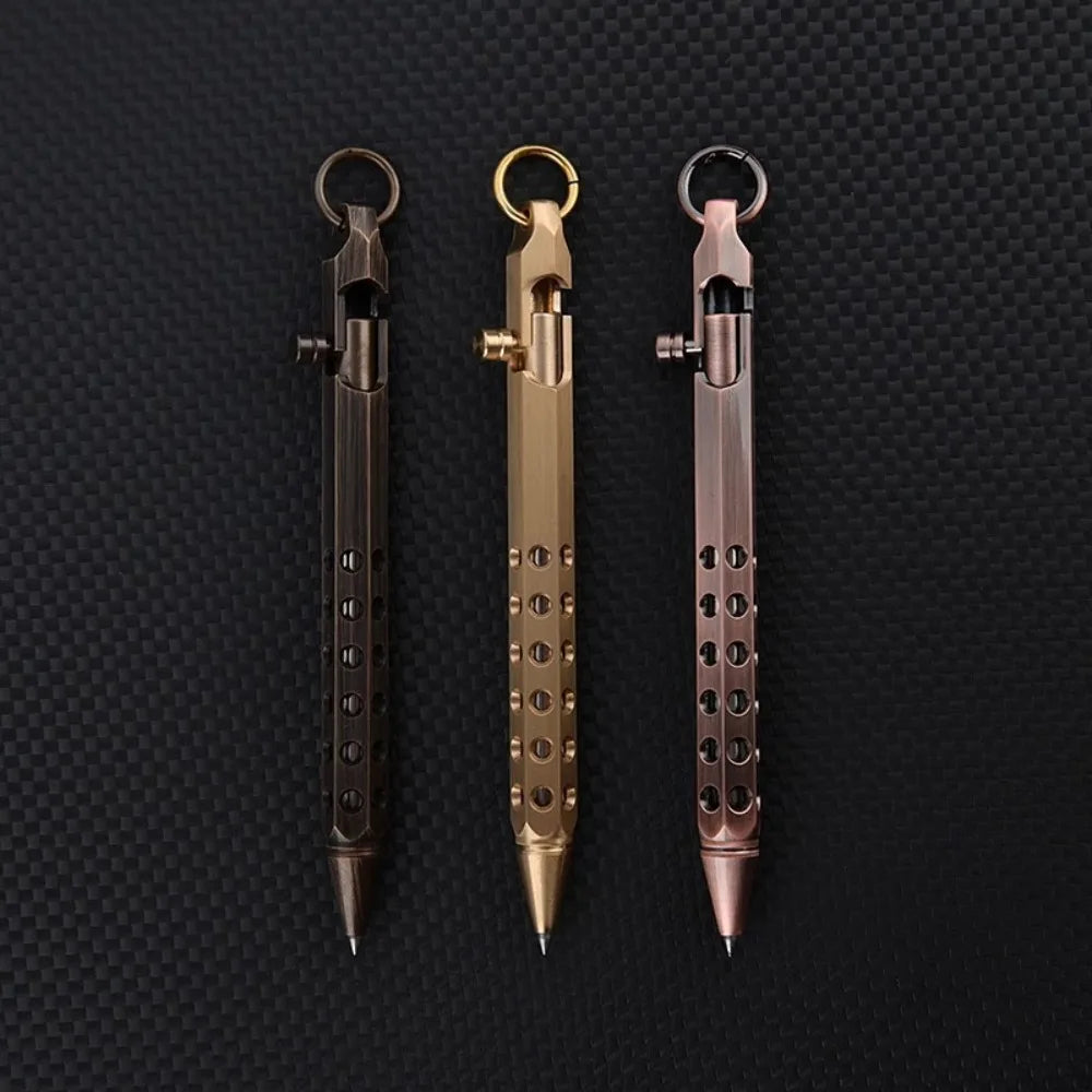 Portable Brass Signature Pen Medium Point 1.0mm Retro Ballpoint Pen Bolt Action Smooth Writing Rollerball Pen Stationery Gifts