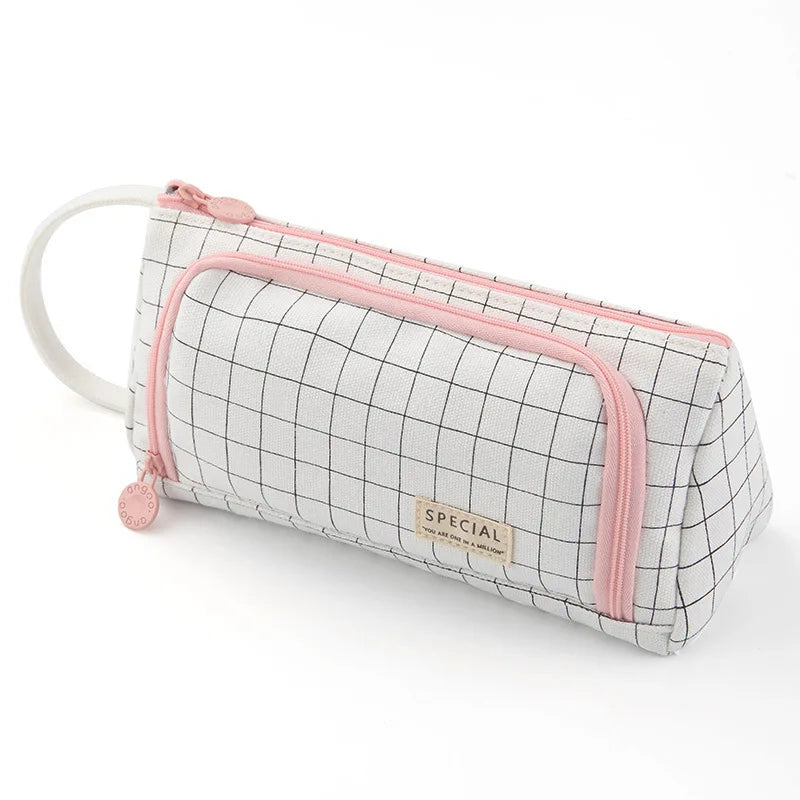 Pink Pencil Bag Holder Case High Capacity Pen Pouch Denim Canvas School Office Supplies Korea Stationery Gift Box Organizer Stor