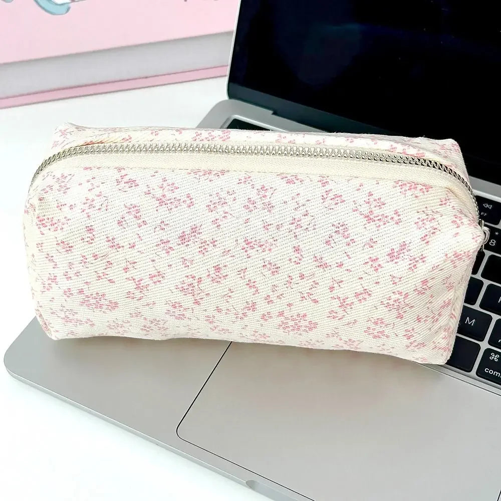 Small Fresh Floral Pen Bag Large Capacity Pencil Case Multifunctional Stationery Storage Bag Student School Organizer Supplies
