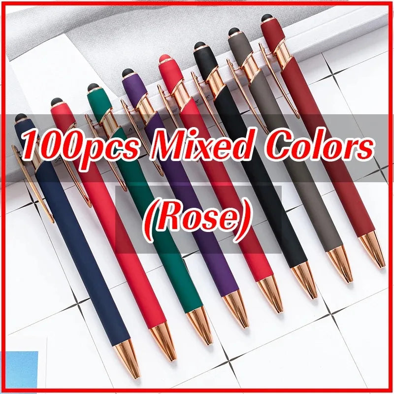 100 Pcs Light - Metal Capacitive Universal Touch Screen Stylus Ballpoint Pen Free Custom Logo Writing Stationery Office Gifts