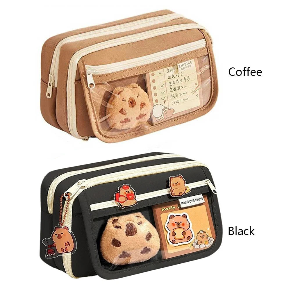Cute Pencil Case Cartoon Animal Student Pen Pouch Large Stationery Organizer Open Wide Compartment Pen Bo'x For School