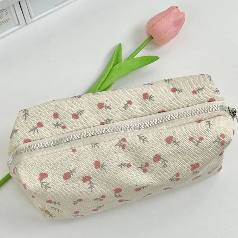 Small Fresh Floral Pen Bag Large Capacity Pencil Case Multifunctional Stationery Storage Bag Student School Organizer Supplies