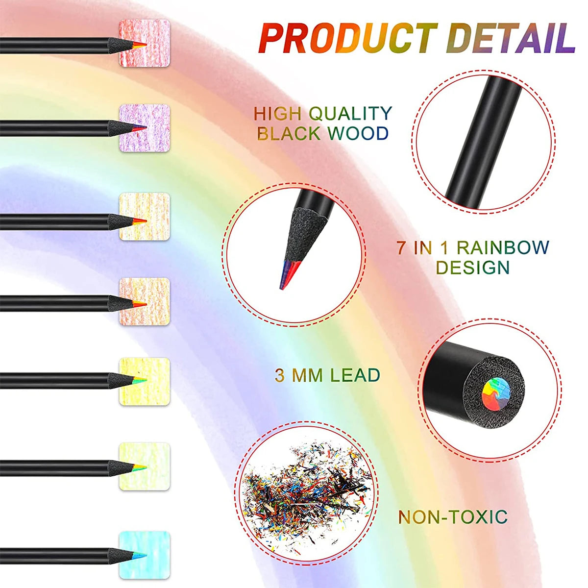10Pcs/Set Rainbow Pencil Colorful Pencils Wood Colorful Black Wood Painting Supplies Christmas Halloween Gift Black Rainbow Pen