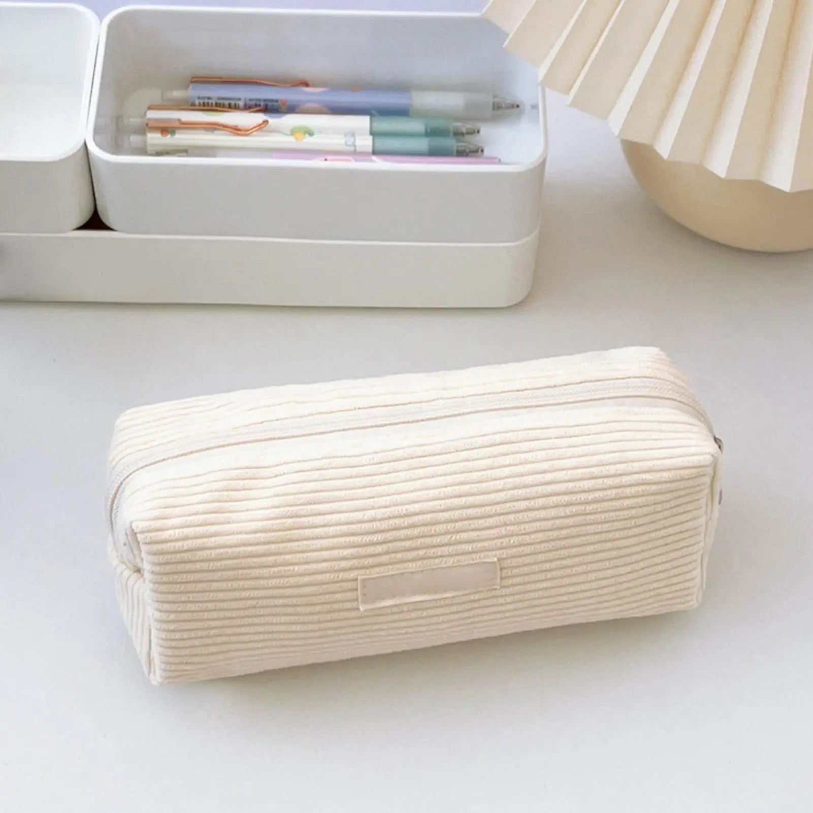 Corduroy Pencil Bag Fashionable Makeup Bag Cute Corduroy Pencil Case for Office Large Capacity Zipper Makeup Pouch Bag Pencil