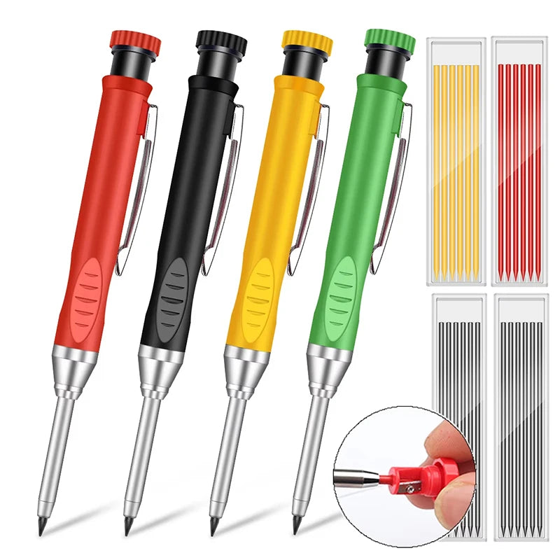 2.8mm Solid Carpenter Mechanical Pencil With Sharpener 2B Lead Core For Woodworking Tools Construction Long Head Marking Tools