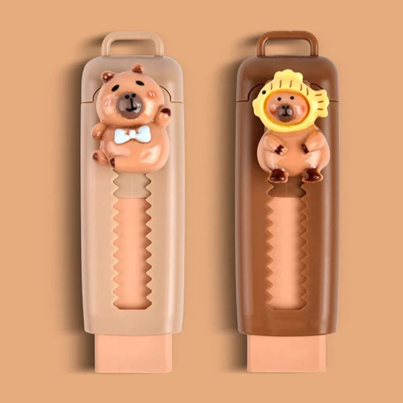 Kawaii Cute Push Pull Capybara Eraser Soft School Supplies Clean Mess Free Stationary Office Student Rubber Eraser For Kids Gift