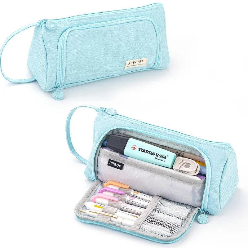 Pink Pencil Bag Holder Case High Capacity Pen Pouch Denim Canvas School Office Supplies Korea Stationery Gift Box Organizer Stor
