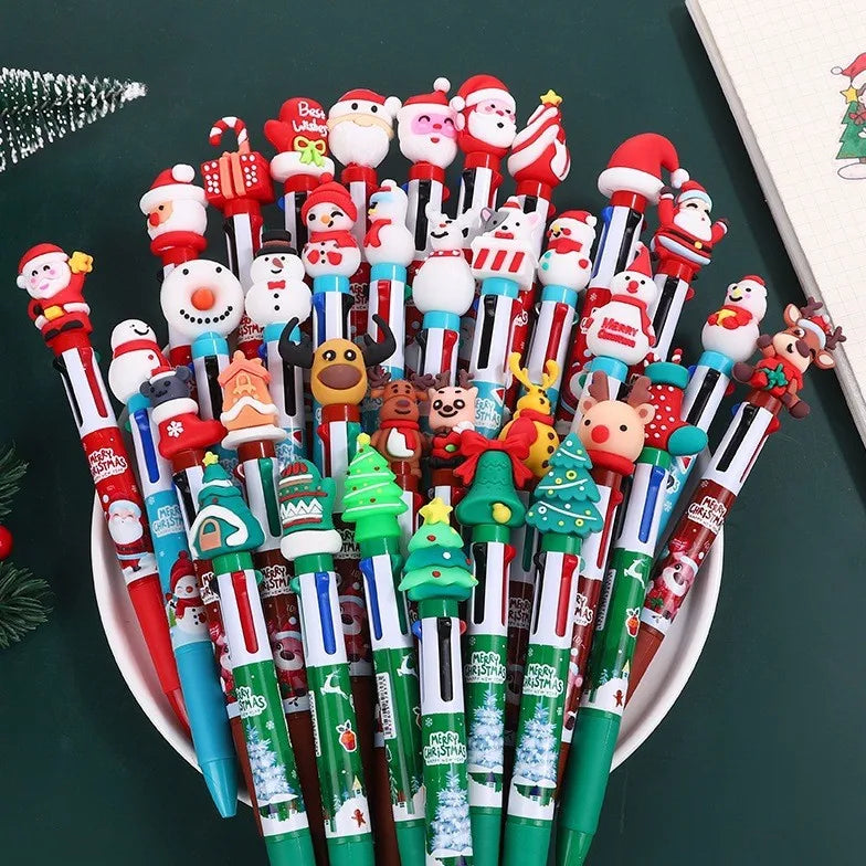 30Pcs/Lot Kawaii Christmas Series Multicolor Ballpoint Pen Cute Cartoon Santa Claus 10Color 6Color 4Color Pens School Kids Gifts