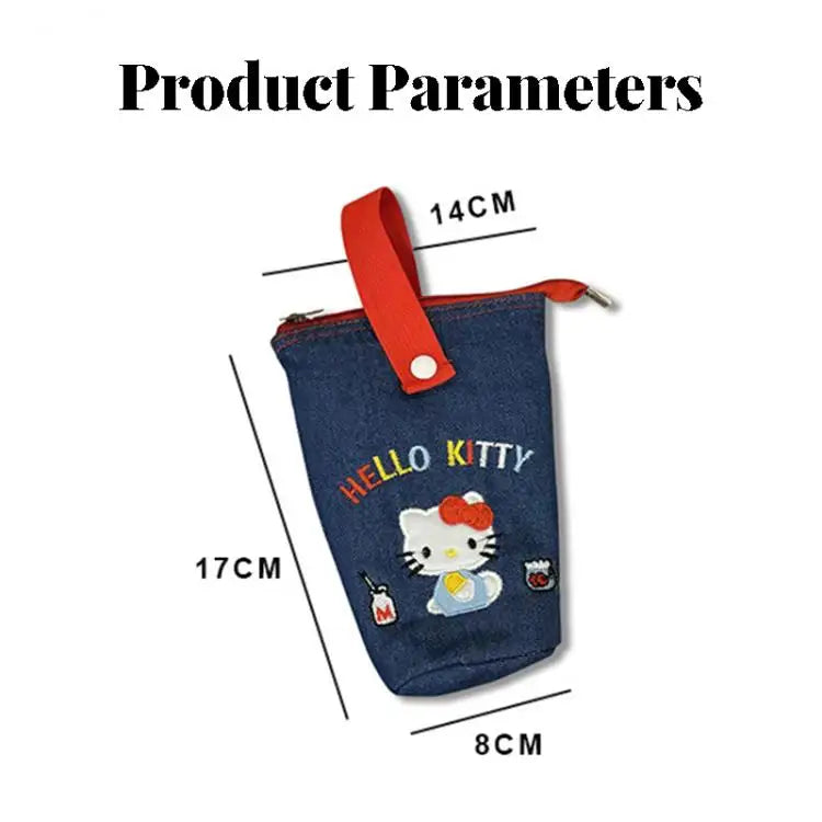 Hello Kitty Embroidery Pen Case Large Capacity Water Bucket Design Foldable Portable Pencil Bag For School College Students