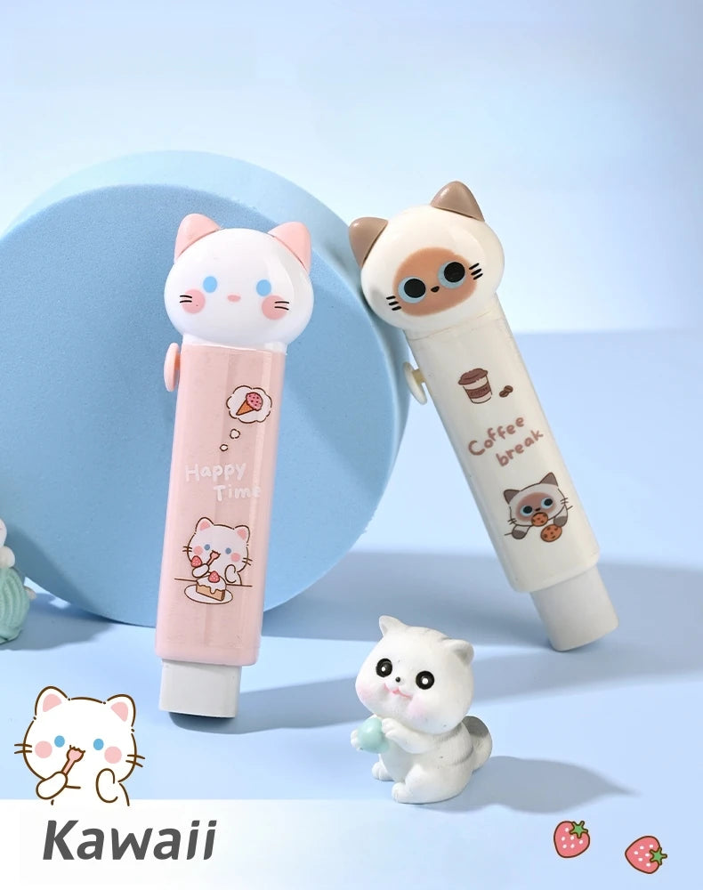 1/4pcs Cartoon Cat Town Eraser Mini Kitty Push Type Rubber Erasers for Pencil Cleaning Stationery School Student A3156