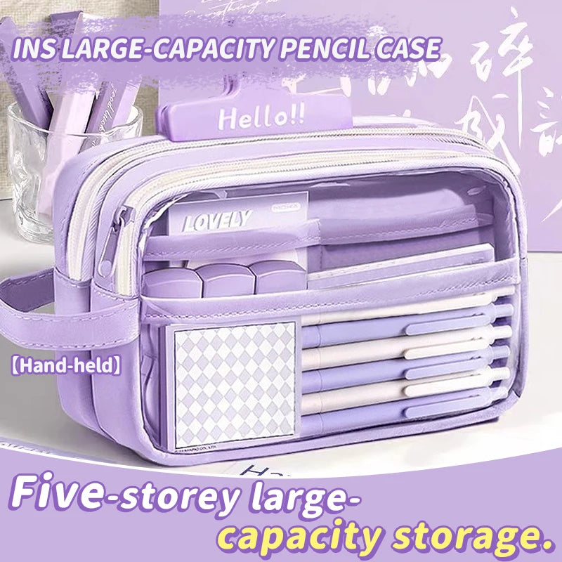 1 large capacity pencil case and stationery bag with multiple compartments, suitable for organizing office and school supplies
