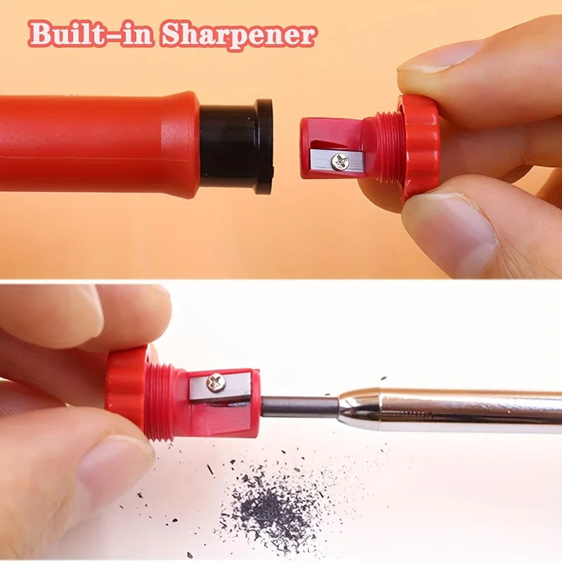 Solid Carpenter Pencil Woodworking  Mechanical 3 Colors Refill Construction Marking Scriber Lead Built-in Sharpener